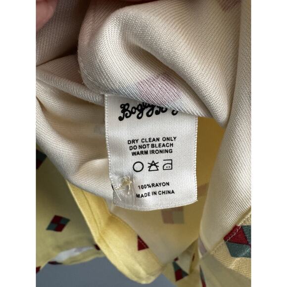 NWT Bogey Boys Yellow Geo Print Button Front Short Sleeve Shirt Mens Size Medium - Picture 6 of 7